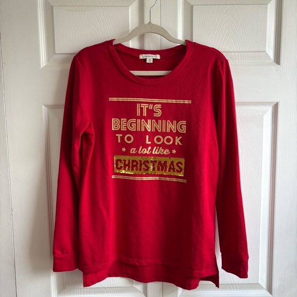 Francesca’s Red Long Sleeve Top Christmas Festive Sequin M Funny Cocktails Ugly - Picture 1 of 9